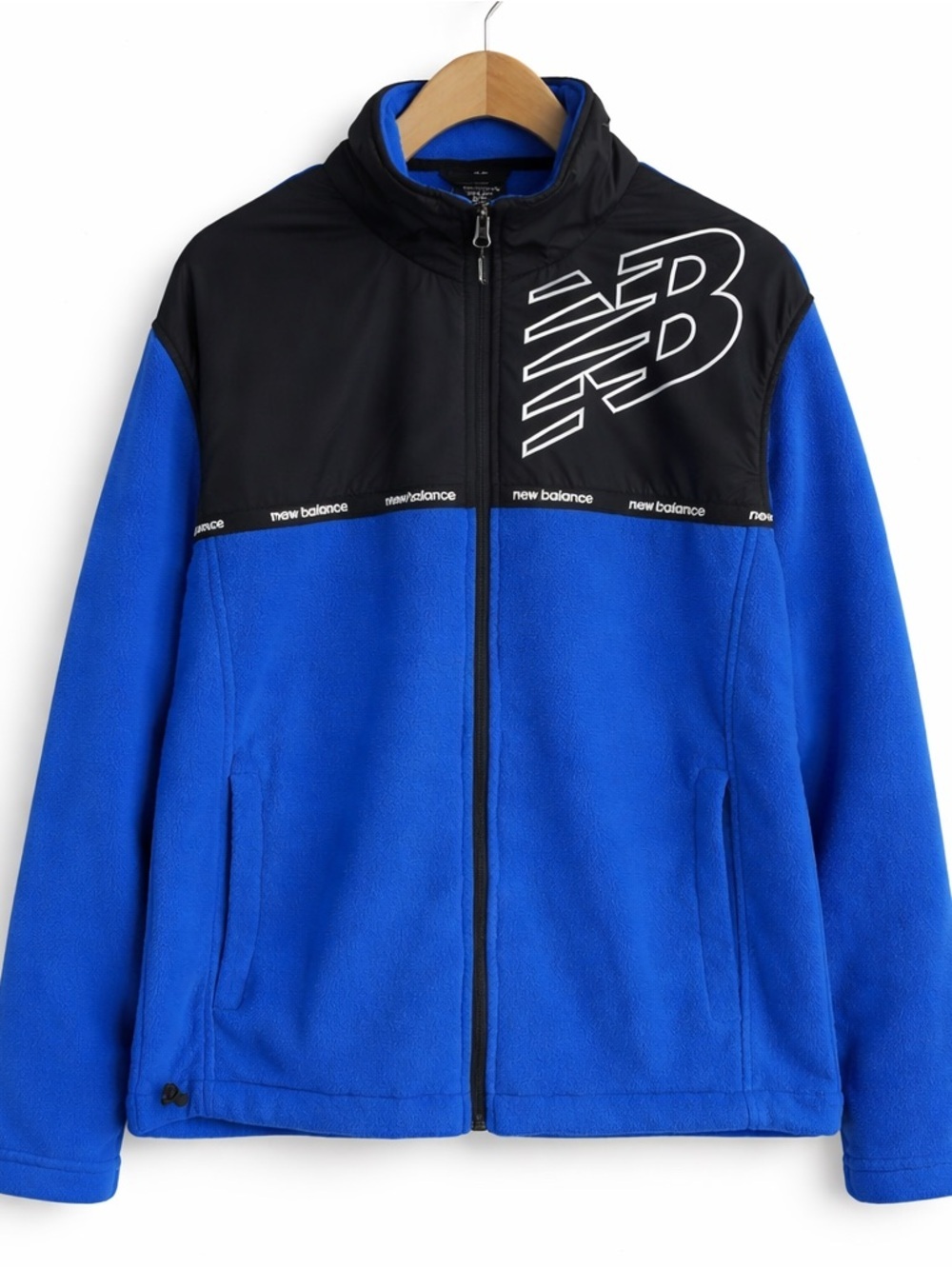NEW BALANCE Fleece Jacket Zip Blue Black Logo Athletic Sport Coat